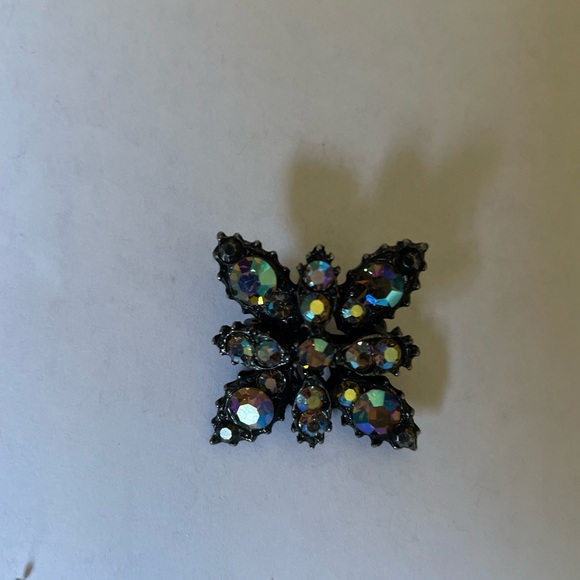 Blue-Green Jeweled Iridescent Vintage Butterfly Brooch - Picture 1 of 2